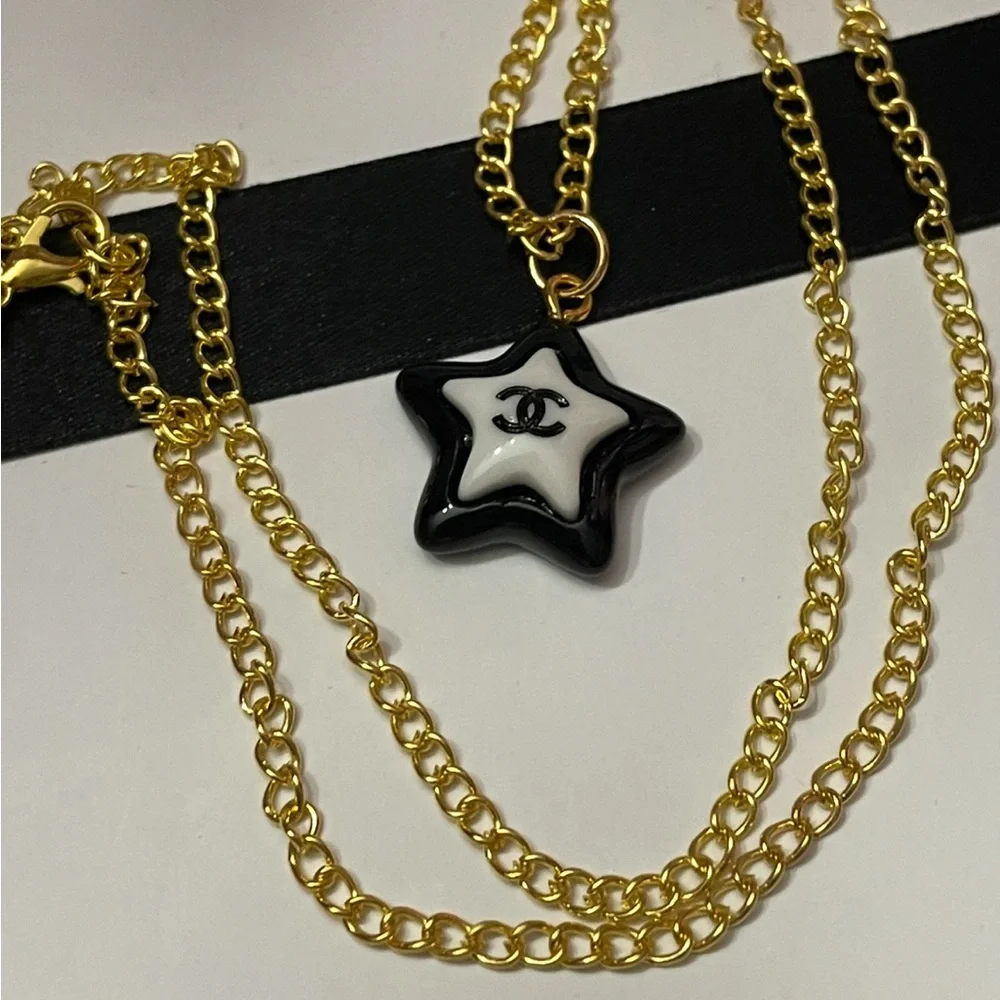 CC Black and White Star Pendant on chain - Picture 3 of 3